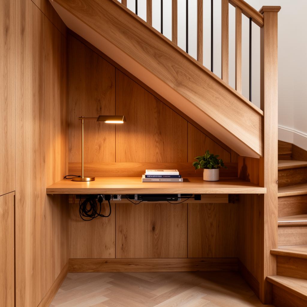 Under-stairs oak home office